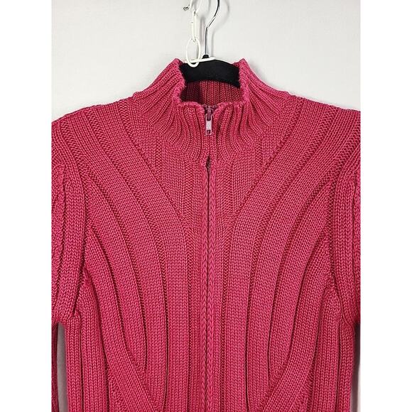 Berretti Merino Wool Blend Cable Knit Cardigan Medium Berry Pink Full Zip Italy - Picture 3 of 11